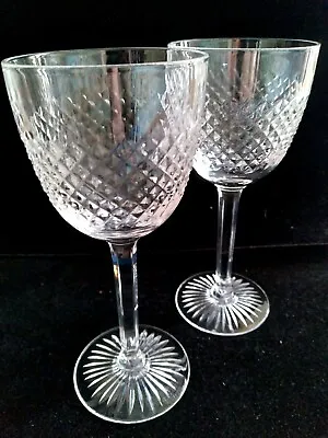 Buy Set Of 2 Bohemian Clear Crystal Wine Goblet Diamond Crosshatch Cut • 22.05£