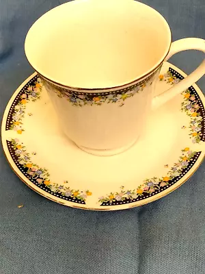 Buy Fine Quality Foreign Porcelain Cup And Saucer Florals On Black Border • 3£
