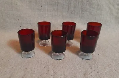 Buy Set Of 6 Vintage Stemmed Cranberry Shot Glasses • 11.99£