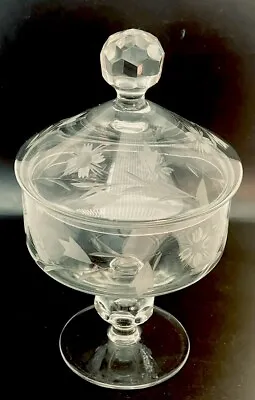 Buy Pedestal Compote With Lid Etched Crystal Footed Clear Glass Fruit Nut Candy Bowl • 32.86£