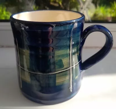 Buy Unused Signed Crail Scottish Pottery Tartan Inspired Large Blue And Green Mug  • 15£
