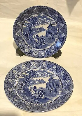 Buy 2x Vintage Saucers Ceramic Cauldon England Blue & White 6 Ins Diameter • 12.99£