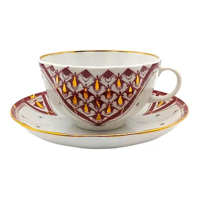 Buy Lomonosov Imperial Porcelain Tea Cup & Saucer Set - 8oz Red 22k Gold Net Tulip • 55.59£
