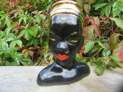 Buy Vintage 1950S Joan Lea Black & Gold African Nubian Woman Head Bust Vase Planter • 29.95£