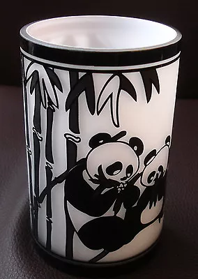 Buy Hand-made Glass Container Decorated With Etched Pandas And Bamboo • 25£