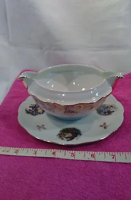 Buy French Limoges China Sauce Gravy Boat Tureen On Saucer Gold Trim • 9.50£