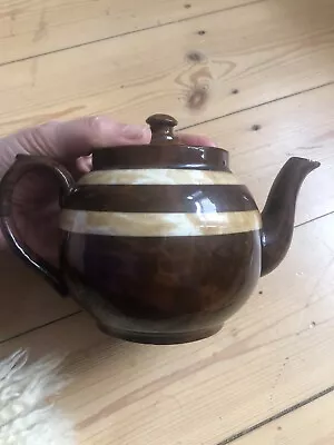 Buy Vintage Arthur Wood Teapot Brown Ceramic White Stripes   • 4.50£