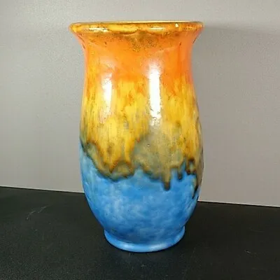 Buy Art Deco Crown Ducal Dip Glaze Vase Impressed 129 Orange Blue English 22cm Tall • 49£