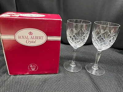 Buy Set Of 2 ~ Royal Albert  VICTORIA  Crystal Wine Glasses ~ 6 3/8  Tall W/Box • 30.49£