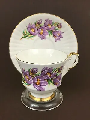 Buy VTG Royal Windsor Prairie Crocus Purple Floral Emblem Of Manitoba Tea Cup Saucer • 24£