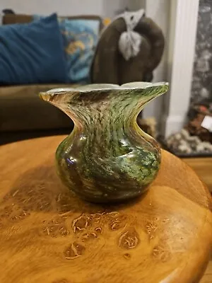 Buy ALUM BAY VINTAGE Green, Brown  And White Glass Swirl Vase.  9 X 10cm Stunning • 8.50£