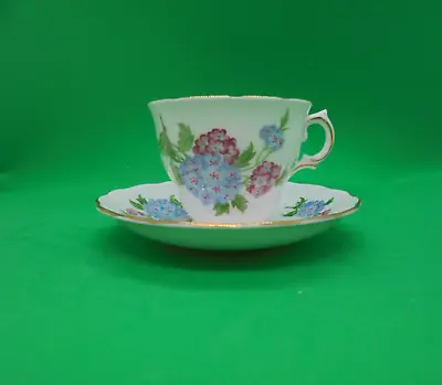 Buy Royal Vale Bone China Teacup & Saucer Pink & Blue Flowers • 17.05£