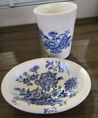 Buy Charlotte Royal Crownford Staffordshire Soap Dish And Cup BLUE Floral, Vintage • 30.69£