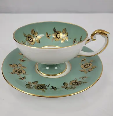 Buy Aynsley Vintage Bone China Footed Teacup & Saucer #2834 England Blue/Gold Floral • 33£