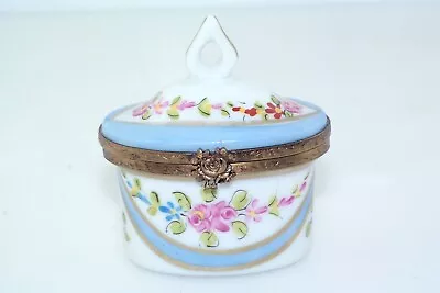 Buy Peint Main Limoges France Porcelain Trinket Box Floral Oval  • 23.72£