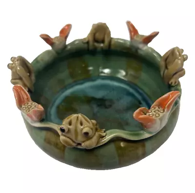 Buy Vintage Majolica 4 Frogs Lily Pad Planter Glazed Pottery Green Bowl • 38.54£