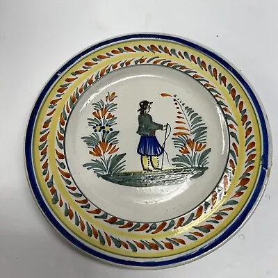 Buy Vintage Henriot Quimper French Faience Breton Man Floral Pottery Dish Bowl • 14.41£