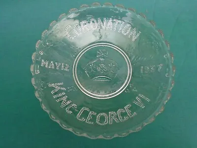 Buy Bagley King George VI Clear Pressed Glass Coronation Plate 12/05/1937 VGC • 6.95£