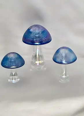 Buy Heron Glass Blue Mushroom Set Of Three - 12cm, 11cm And 8cm - Three Gift Boxes • 69£