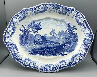 Buy Antique Pottery  Pearlware  Blue Transfer Platter /tray Ridgway. RURAL SCENERY • 80£