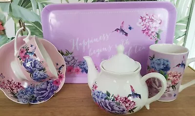 Buy Blooming Beautiful Vintage Style Cup & Saucer Teapot Mug & Sandwich Serving Tray • 8£