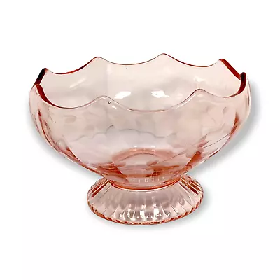Buy Pink Depression Glass Bowl Scalloped Top Compote Floral Etched Pedestal • 16.33£