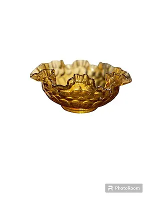 Buy Vintage Fenton Colonial Thumbprint Amber 8” Bowl Double Crimped Ruffled Edge • 24.01£