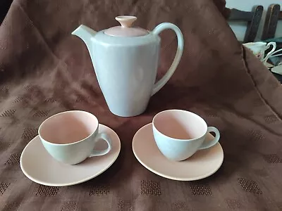 Buy Vintage Poole Pottery Twintone Pink & Mottled Grey Coffee Pot & 2 Cups & Saucers • 4.99£