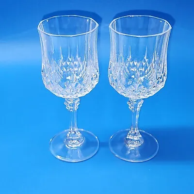 Buy Cristal D'Arques Durand 6½” Longchamp Crystal Wine Glasses  - MINT Pair Of 2 • 26.01£