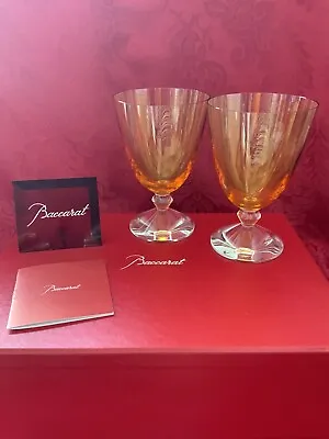 Buy NIB FLAWLESS Glass BACCARAT France Two Amber VEGA Crystal WATER COCKTAIL GOBLETS • 687.83£