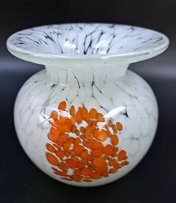 Buy 9.5 Cm 3⁶/⁸  Signed Vintage Mdina Glass Orange And White Mottled Squat Vase Vgc • 20£