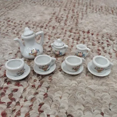 Buy Vintage Children's Porcelain 13 Piece Tea Set For 4 Bouquet Floral Blue Pink • 7.58£