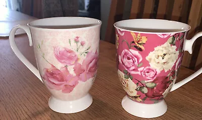Buy 2 X M&S ‘Beauty’ Mug Tea/Coffee Pink Floral Porcelain Marks And Spencer Footed • 8.50£
