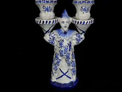 Buy ANTIQUE Poss 18th C. DELFT Blue And White Faience Clown Tin Glaze Candelabra A/F • 95£