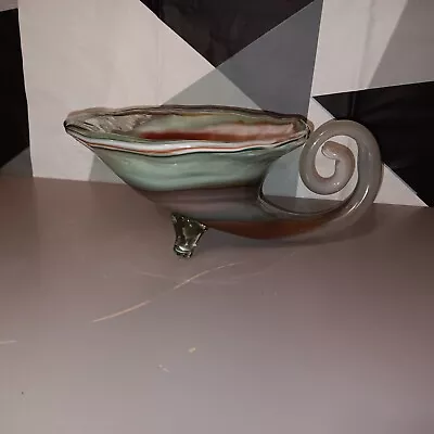 Buy Vintage Hand Blown Art Glass Cornucopia Blue/orange Spiral Swirl  • 19.18£