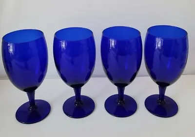 Buy 4 Pier 1 Imports Hand Blown Cobalt Blue Iced Tea Goblet Disc Glassware Stem 7  T • 47.49£