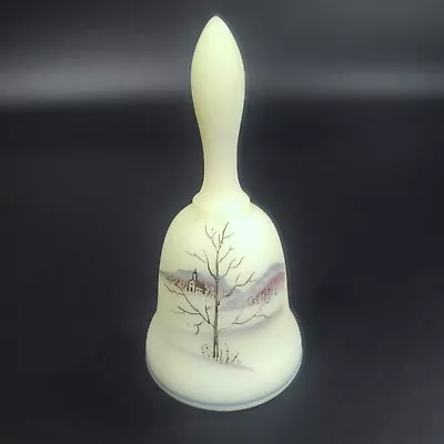 Buy Fenton Custard Glass Bell 4.5  Matte Hand Painted Church Tree LE 5997 Of 15000 • 23.98£