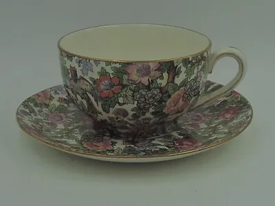 Buy Vintage Crown Ducal Ware Ivory Chintz Cup & Saucer Teacup Pink Roses Bird • 57.62£