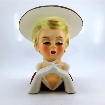 Buy 490/2149  Ruben's Ware Lady Head Vase #494, Blonde Hair With Red & White Hat And • 141.36£