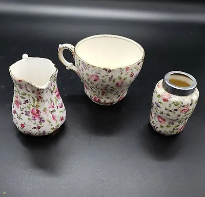 Buy Vintage Chintz 3 Pieces Royal Winton Crown Clarence Purple Pink White Floral ** • 16.09£