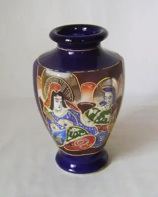 Buy Vintage Japanese Satsuma Pottery Vase With Raised Enamels On A Blue Ground • 8£