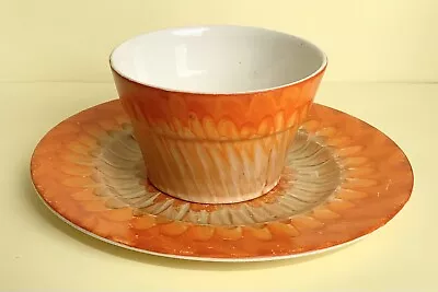 Buy Vintage Myott Art Deco Orange Sunburst Side Plate And Ramekin/Sugar Bowl, 1930’s • 5£