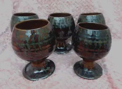 Buy Beautiful Studio Pottery 5 Wine, Brandy Goblets Chalice Incised KW Rare Example • 37.99£