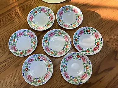Buy 7 ANTIQUE C.1930 BOOTHS Dolly Varden SILICON CHINA SAUCERS 16cm • 7£