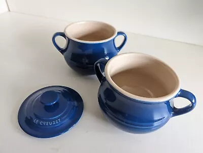 Buy X2 Le Creuset Blue Stoneware Soup Bowls/Bean Stew Pots With X1 Lid - 0.5L/16oz • 19.99£