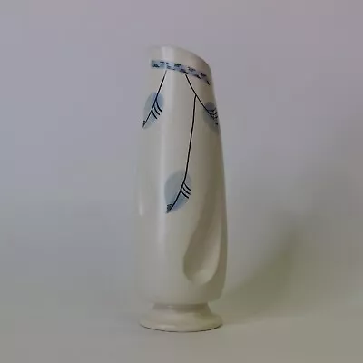 Buy 1950s Vintage Burleigh Ware Tall Footed Vase, Leaf Design, Green, White & Blue! • 29.99£