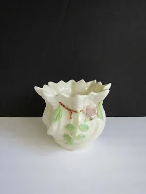 Buy Vintage Belleek Irish Porcelain Applied Pink Rose Spill Vase Green Mark • 26.85£