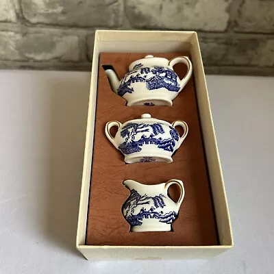 Buy Coalport Miniature Blue Willow Teapot Sugar Bowl Creamer Set Bone China Boxed • 16.99£