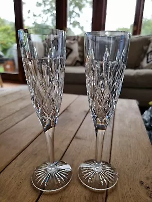 Buy Pair Of Stuart Crystal Tewkesbury Champagne Flutes  Signed 8 1/4 • 35£