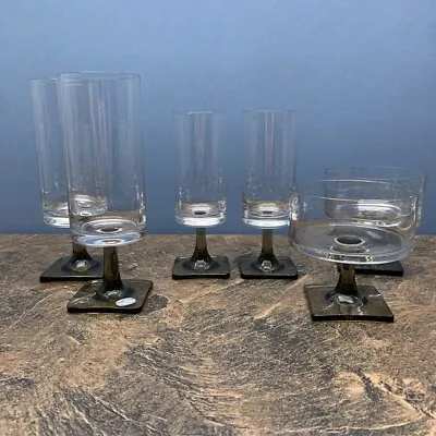 Buy Set Of 6 Rosenthal LINEAR SMOKE Goblet Wine Glass Set Crystal Gasses MCM Square • 57.78£